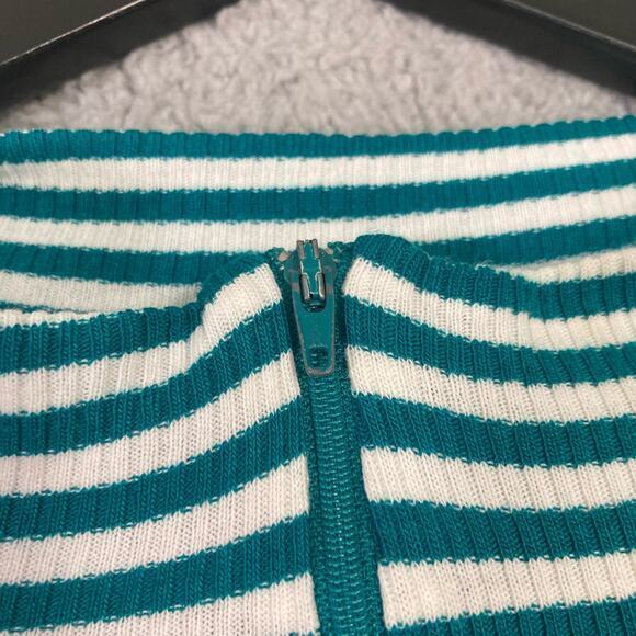 Vintage Orvis Women's Teal Green Robe Striped Trim Zip Front L - Picture 4 of 9
